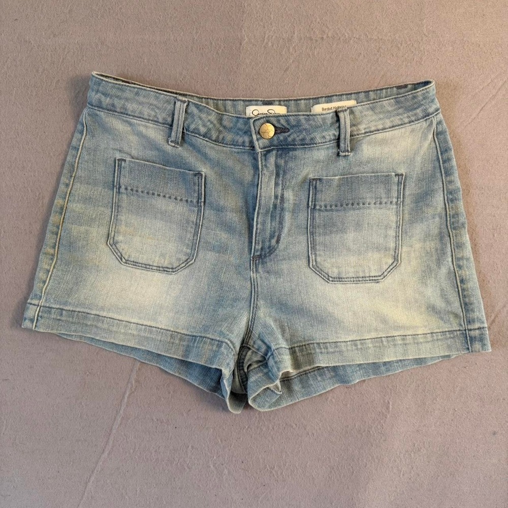 Jessica Simpson Bardot Highrise Retro Denim Shorts Light Wash Blue Size 30